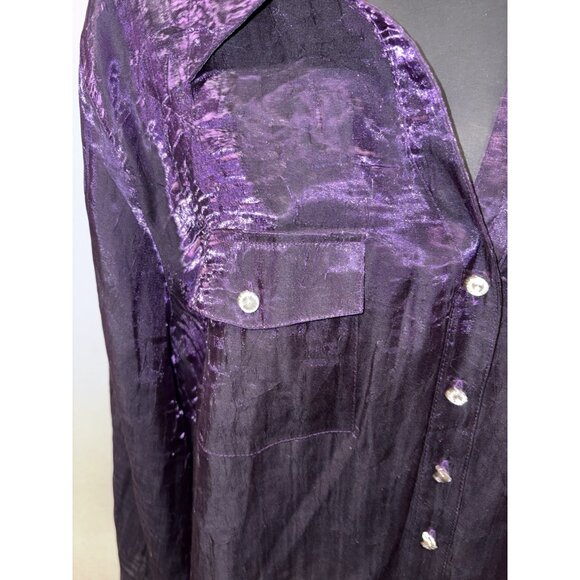 Elementz Womens Size 3X Blouse Satin Like Purple Roll  Tab Long Sleeve Dressy - Picture 3 of 12